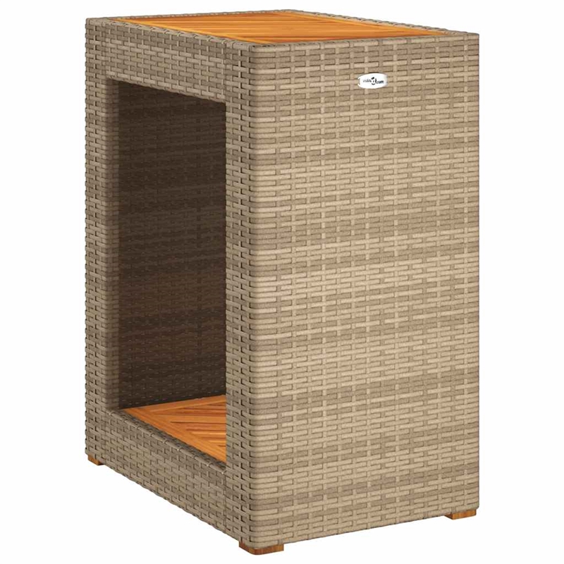 Afuera Living PE Rattan Garden Side Table with Acacia Wood Top in Gray/Brown