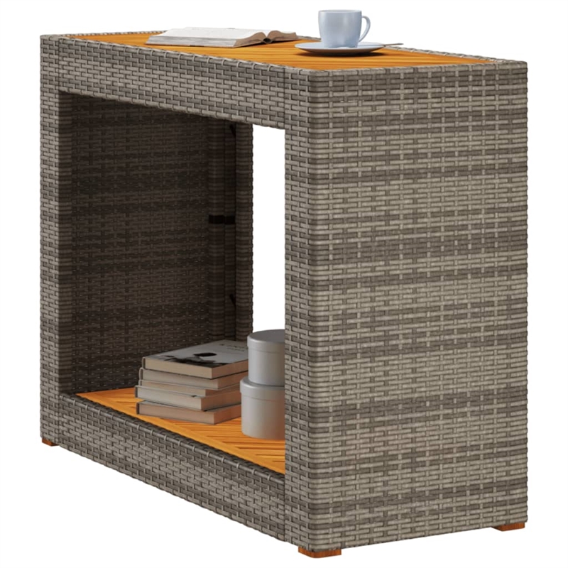 Afuera Living PE Rattan Side Table with Acacia Wood Top in Beige/Brown