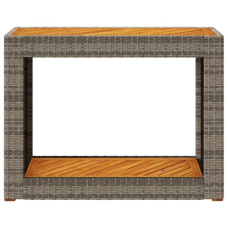 Afuera Living PE Rattan Side Table with Acacia Wood Top in Beige/Brown