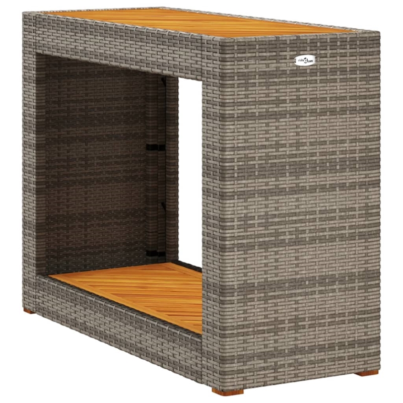 Afuera Living PE Rattan Side Table with Acacia Wood Top in Beige/Brown