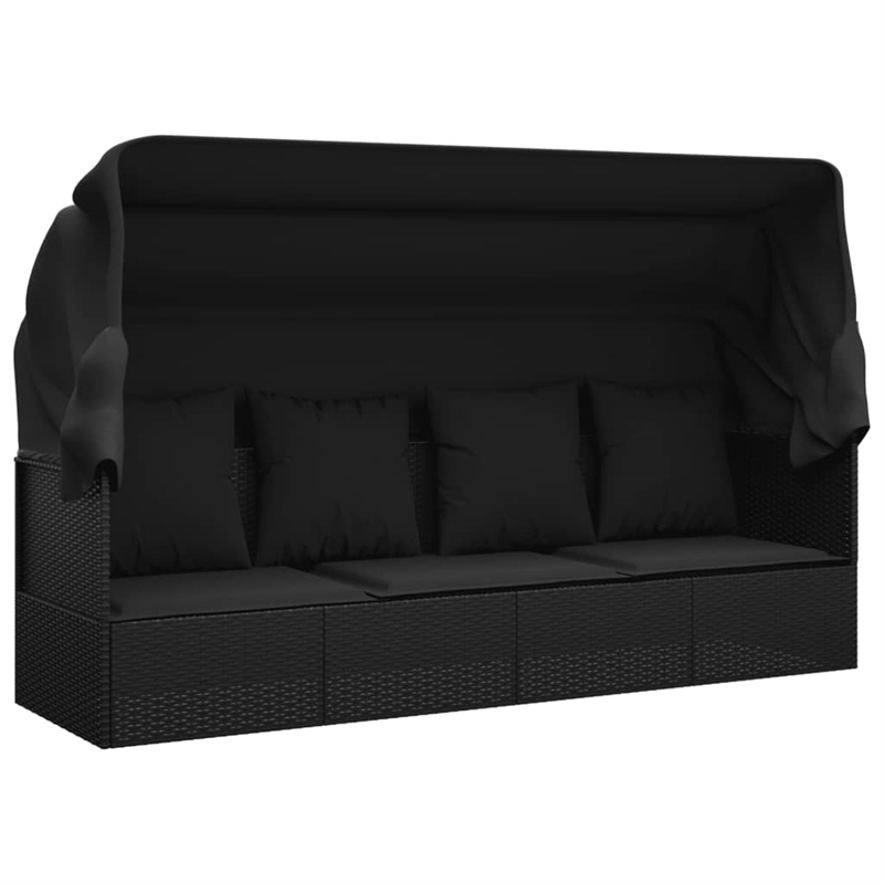 Afuera Living PE Rattan Outdoor Lounge Bed with Cushions in Black