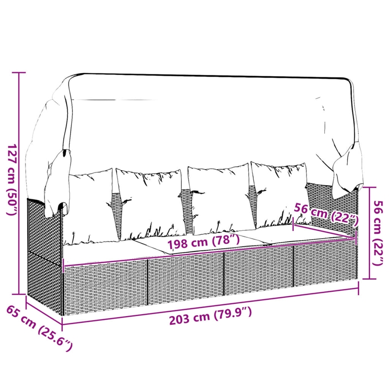 Afuera Living PE Rattan Outdoor Lounge Bed with Cushions in Black