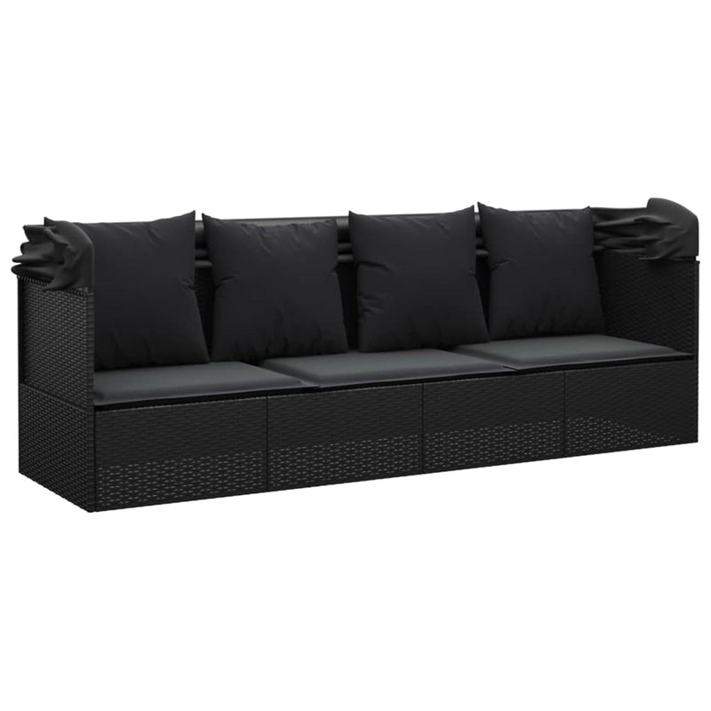 Afuera Living PE Rattan Outdoor Lounge Bed with Cushions in Black