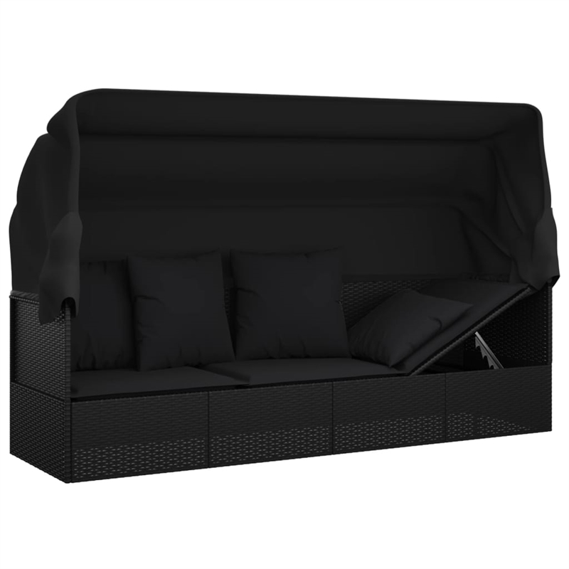 Afuera Living PE Rattan Outdoor Lounge Bed with Cushions in Black