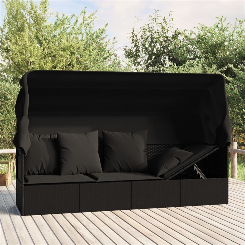 Afuera Living PE Rattan Outdoor Lounge Bed with Cushions in Black