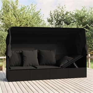 Afuera Living PE Rattan Outdoor Lounge Bed with Cushions in Black