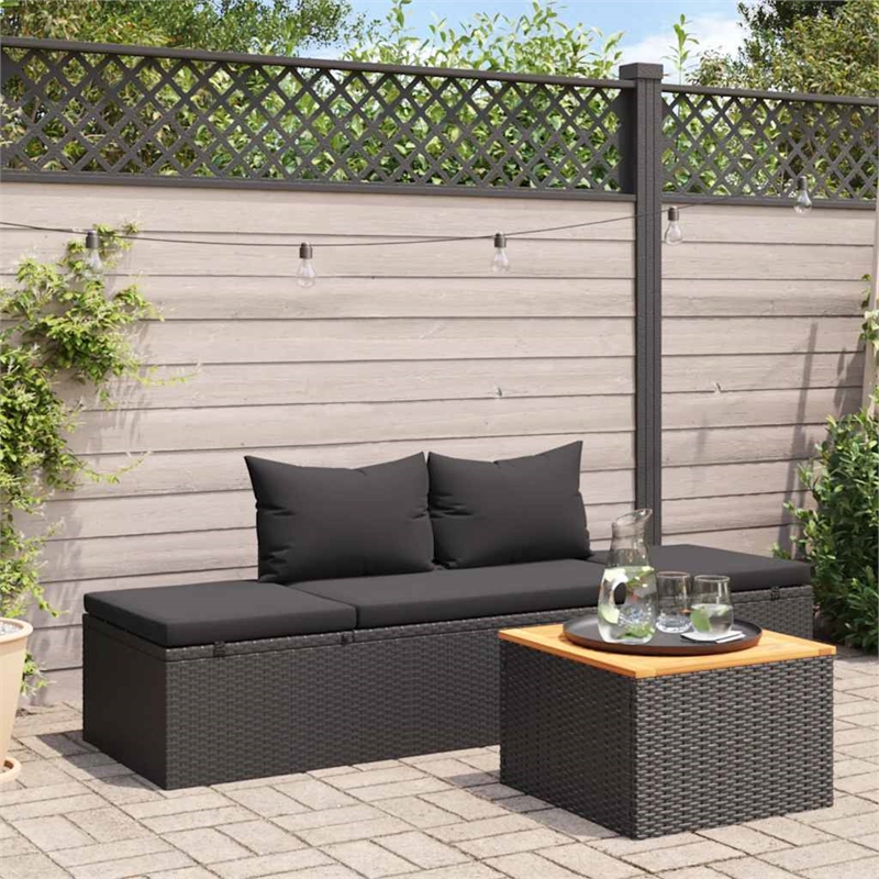 Afuera Living Adjustable Poly Rattan Sun Lounger in Black with Cushions