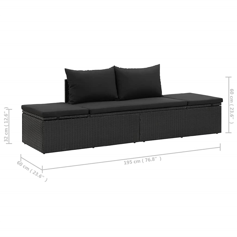 Afuera Living Adjustable Poly Rattan Sun Lounger in Black with Cushions