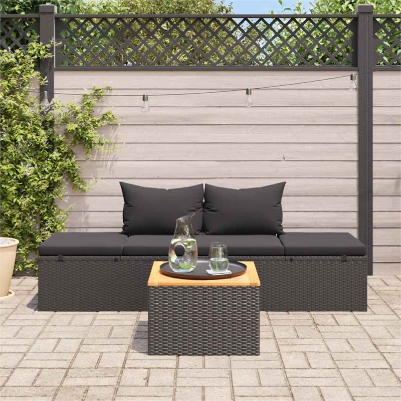 Afuera Living Adjustable Poly Rattan Sun Lounger in Black with Cushions