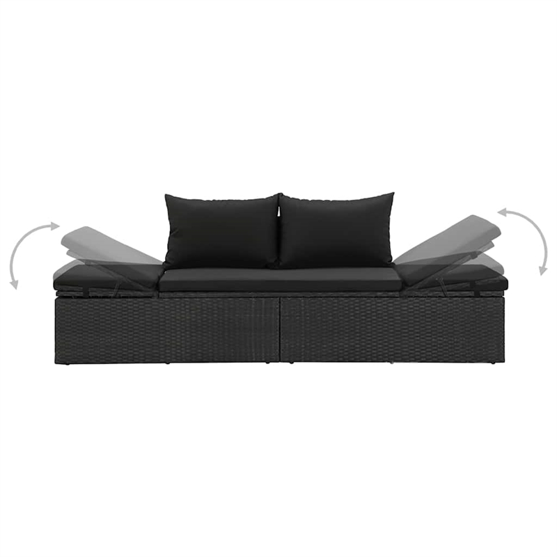 Afuera Living Adjustable Poly Rattan Sun Lounger in Black with Cushions