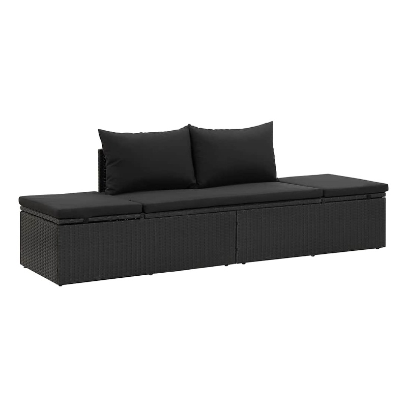 Afuera Living Adjustable Poly Rattan Sun Lounger in Black with Cushions