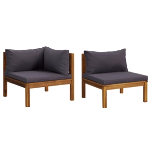 Afuera Living Solid Acacia Wood Modular Sofa Set in Dark Gray