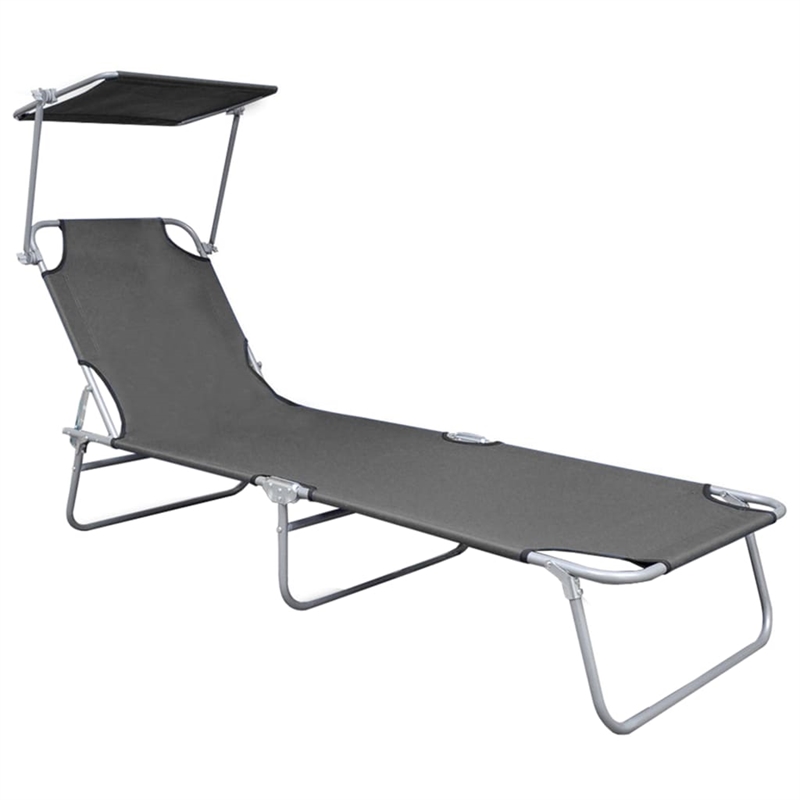 Afuera Living Folding Metal Sun Lounger in Gray with Adjustable Backrest