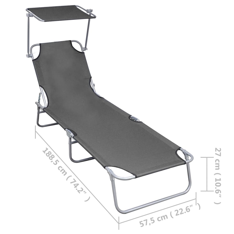 Afuera Living Folding Metal Sun Lounger in Gray with Adjustable Backrest