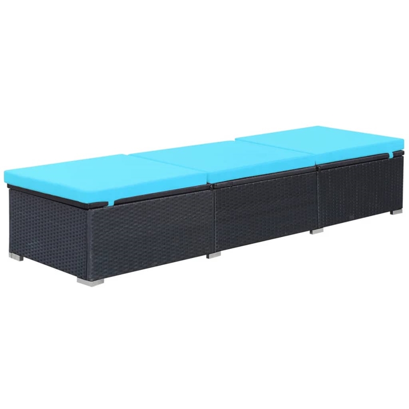 Afuera Living Powder-Coated Steel Sun Lounger with Cushion in Black/Blue