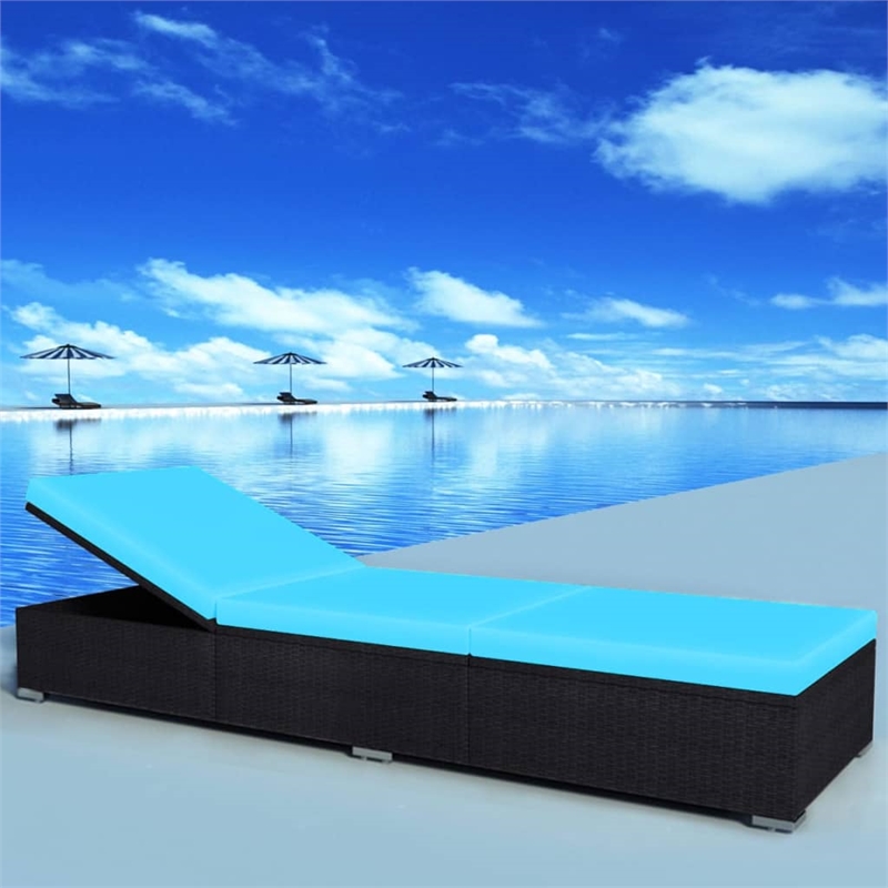Afuera Living Powder-Coated Steel Sun Lounger with Cushion in Black/Blue