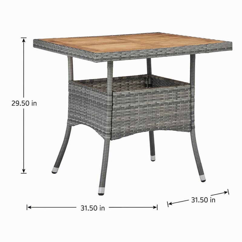 Afuera Living Outdoor Dining Table with Acacia Wood Top in Gray and Brown