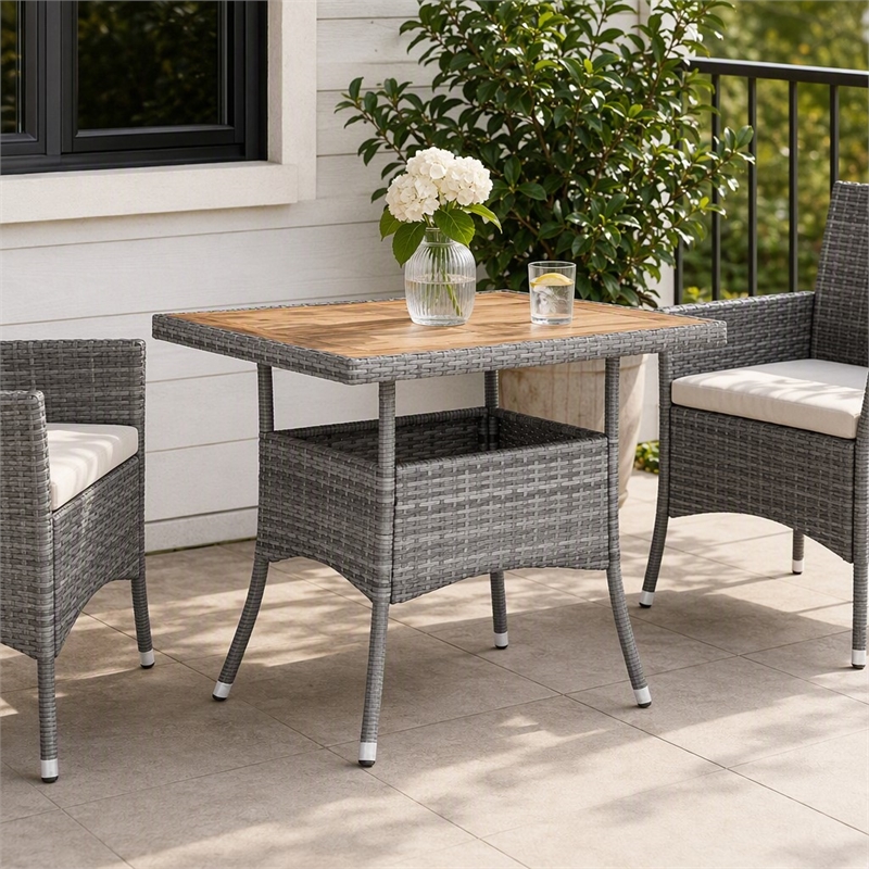 Afuera Living Outdoor Dining Table with Acacia Wood Top in Gray and Brown