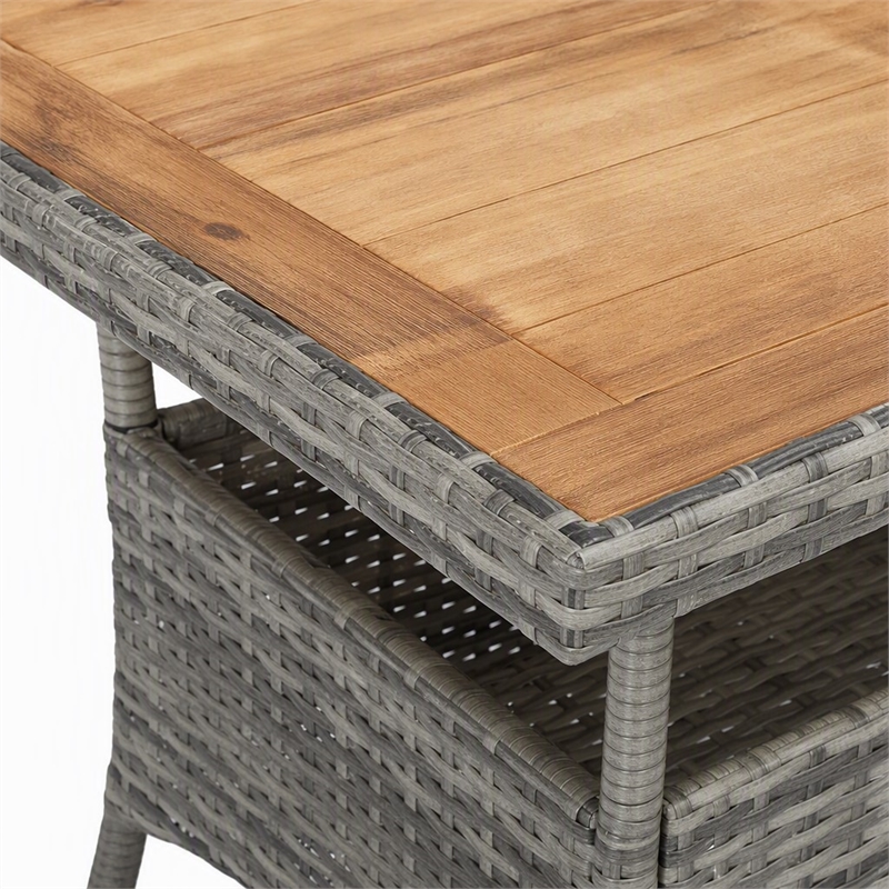 Afuera Living Outdoor Dining Table with Acacia Wood Top in Gray and Brown
