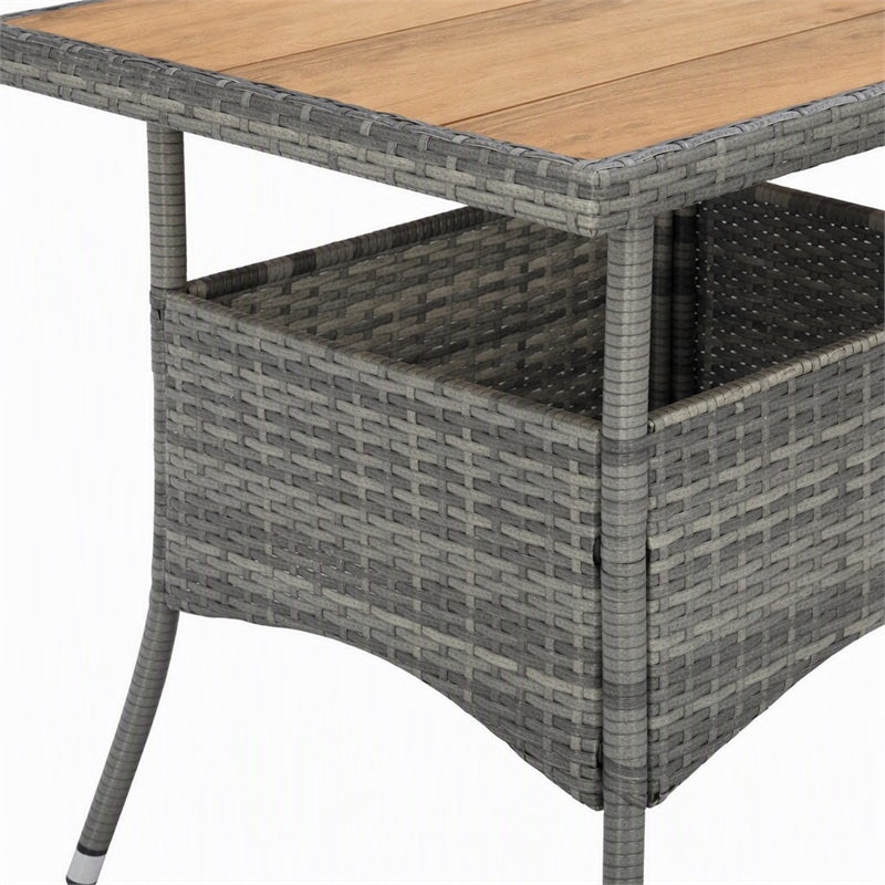 Afuera Living Outdoor Dining Table with Acacia Wood Top in Gray and Brown