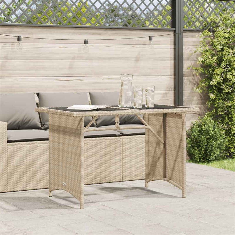Afuera Living PE Rattan Garden Dining Table with Glass Top in Beige