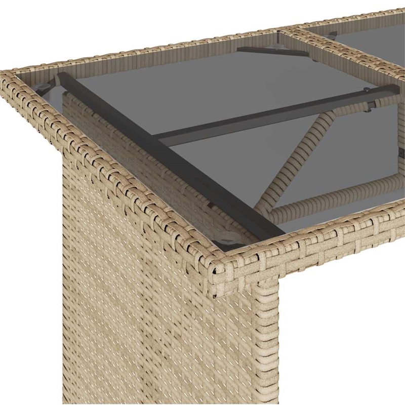 Afuera Living PE Rattan Garden Dining Table with Glass Top in Beige