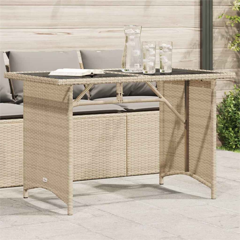 Afuera Living PE Rattan Garden Dining Table with Glass Top in Beige