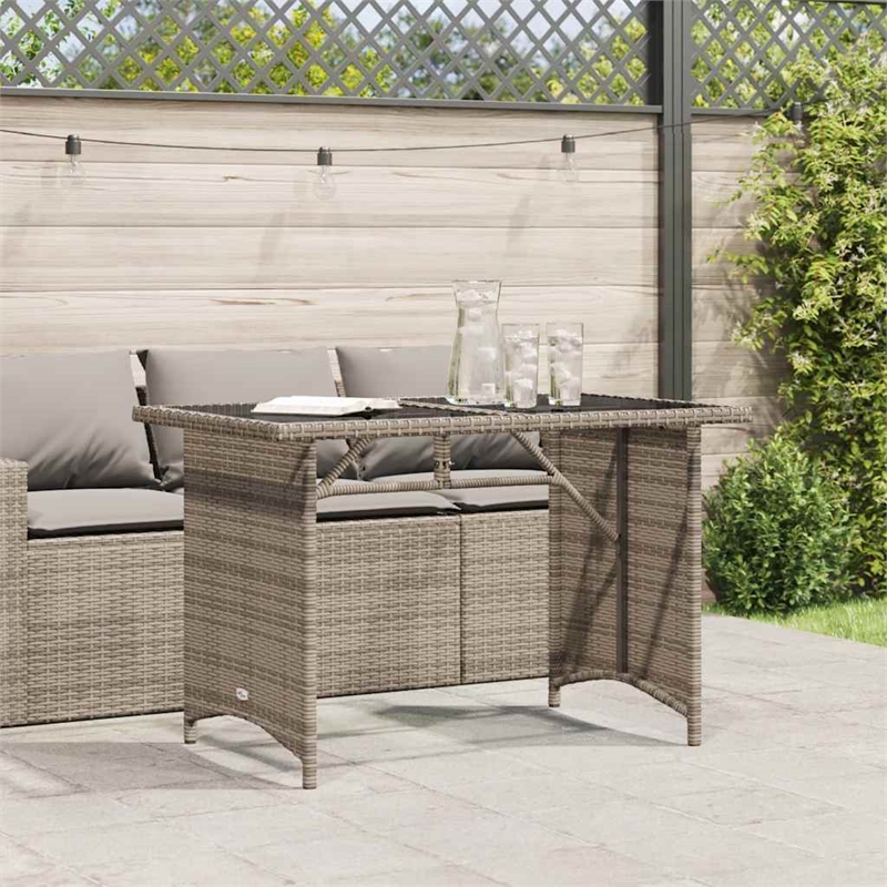 Afuera Living Rectangular Rattan Dining Table with Glass Top in Gray
