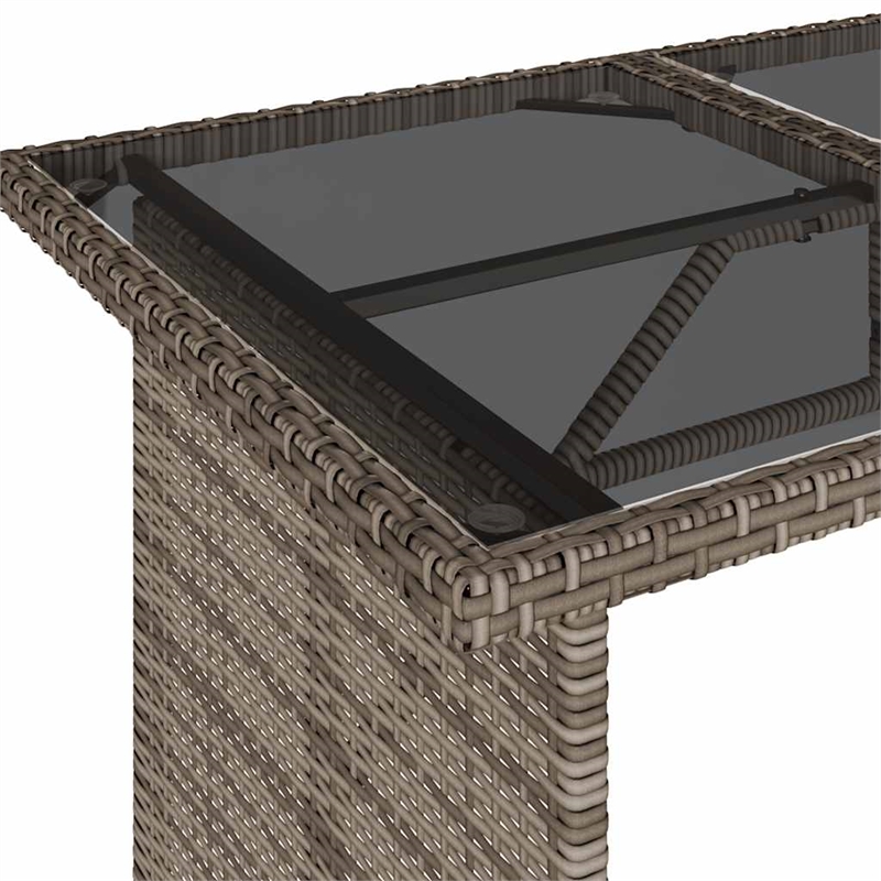 Afuera Living Rectangular Rattan Dining Table with Glass Top in Gray