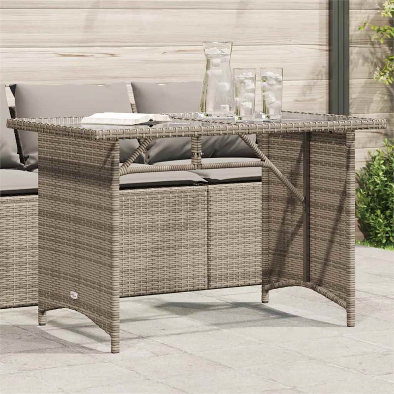 Afuera Living Rectangular Rattan Dining Table with Glass Top in Gray