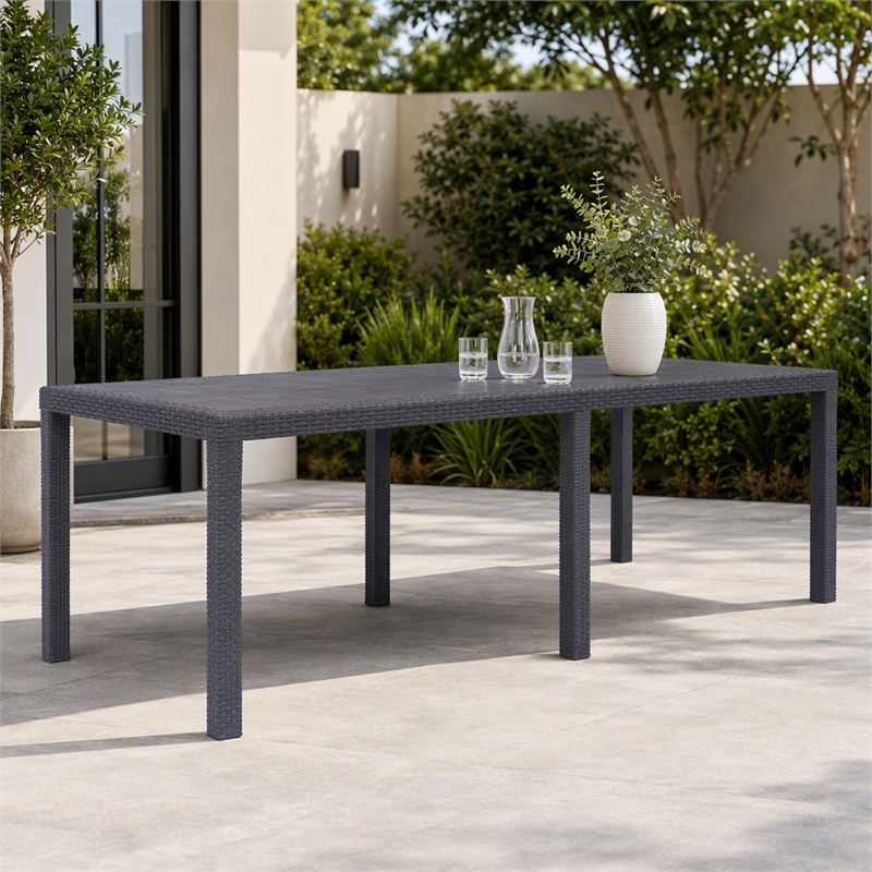 Afuera Living Plastic Outdoor Garden Dining Table in Brown Rattan Look