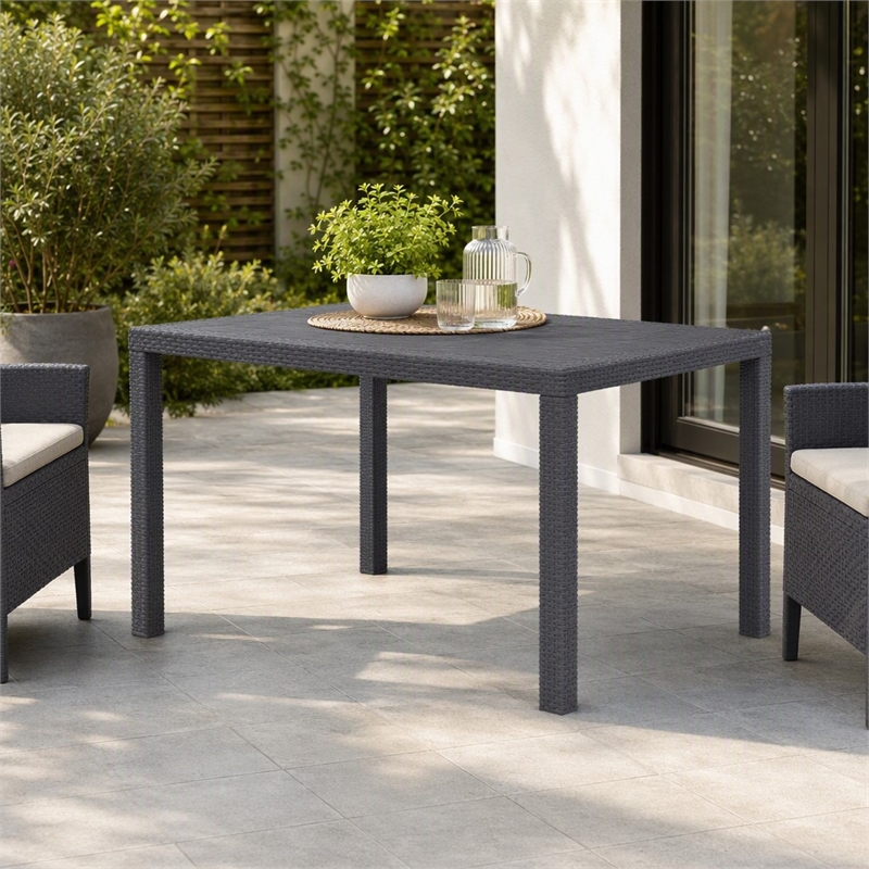 Afuera Living Plastic Garden Dining Table with Rattan Finish in Brown