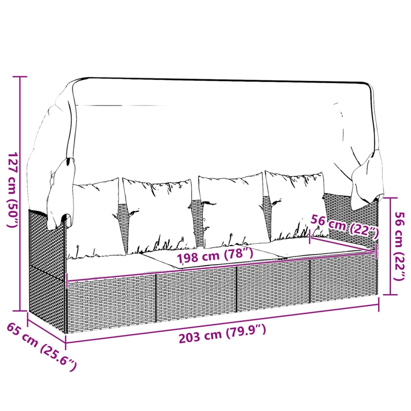Afuera Living UV-Resistant Synthetic Poly Rattan Outdoor Lounge Bed in Gray
