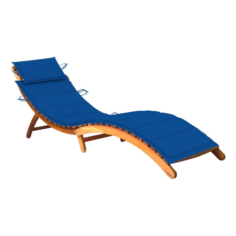 Afuera Living Solid Acacia Wood Adjustable Sun Lounger in Blue Cushion