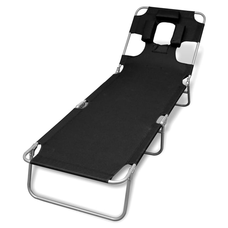 Afuera Living Powder-Coated Steel Folding Sun Lounger in Black