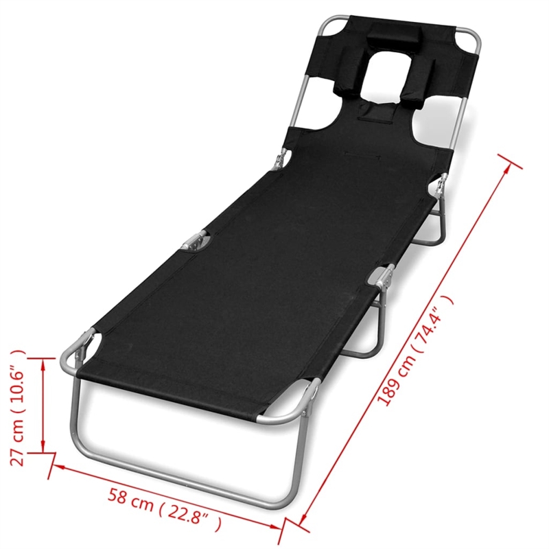 Afuera Living Powder-Coated Steel Folding Sun Lounger in Black