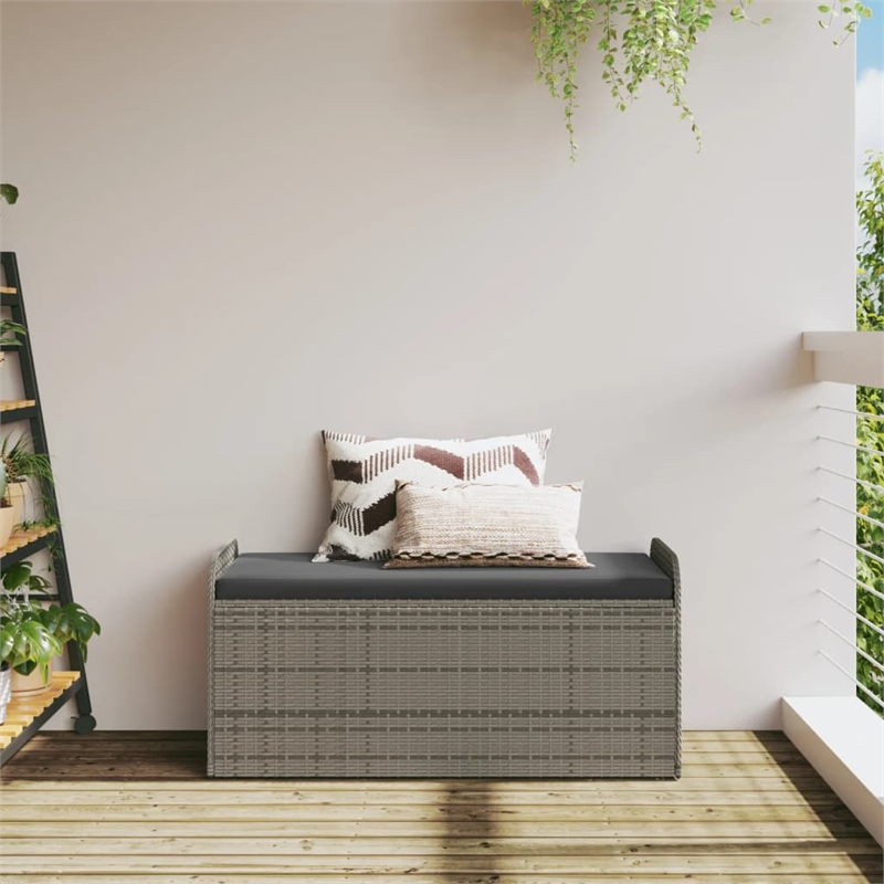 Afuera Living PE Rattan Storage Bench in Gray with Hidden Storage
