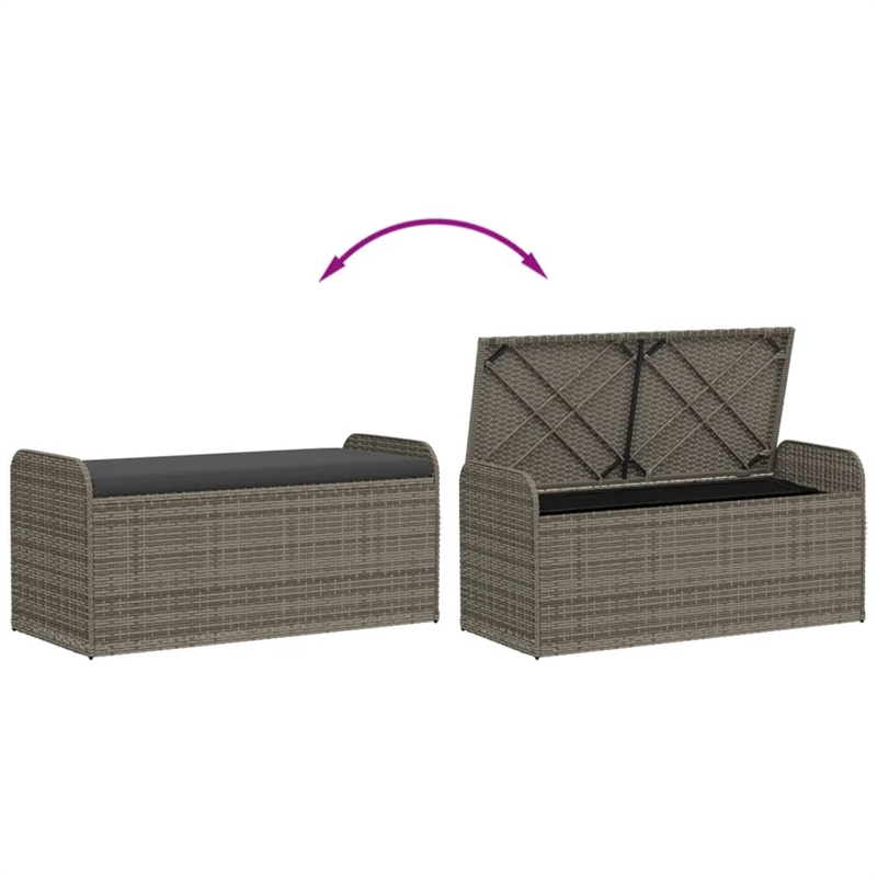 Afuera Living PE Rattan Storage Bench in Gray with Hidden Storage