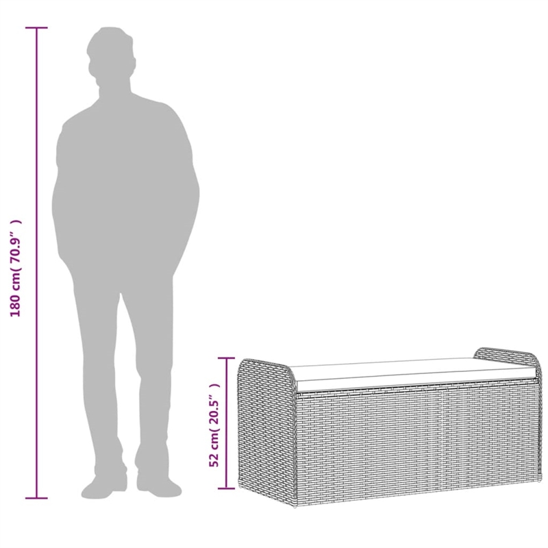 Afuera Living PE Rattan Storage Bench in Gray with Hidden Storage