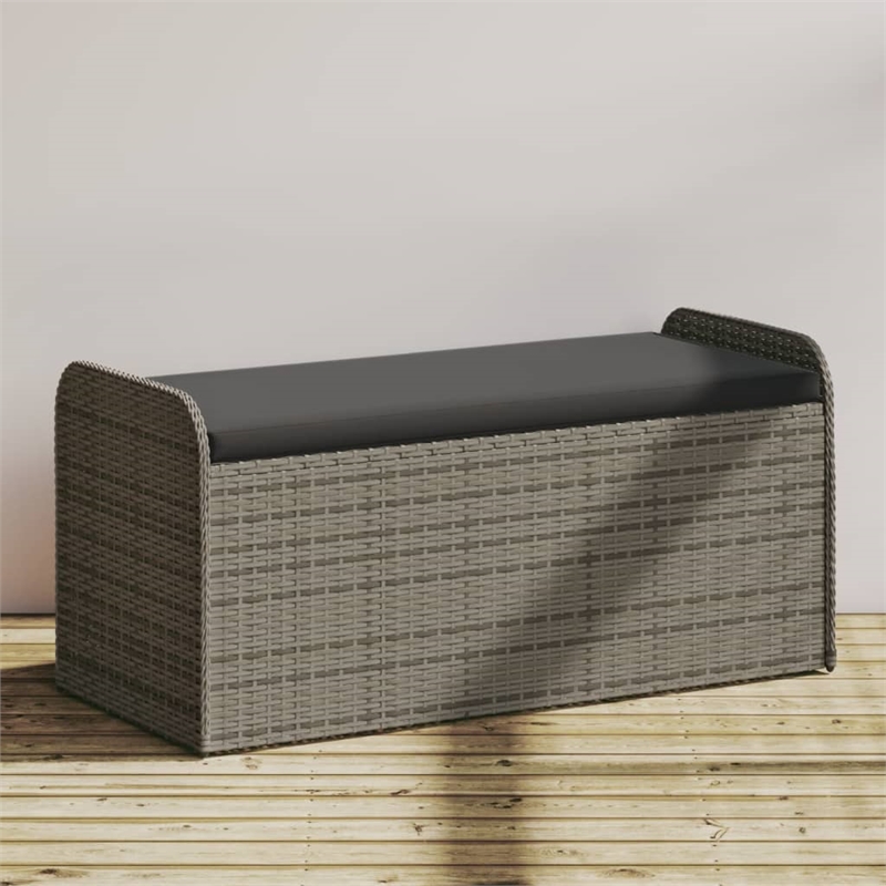 Afuera Living PE Rattan Storage Bench in Gray with Hidden Storage