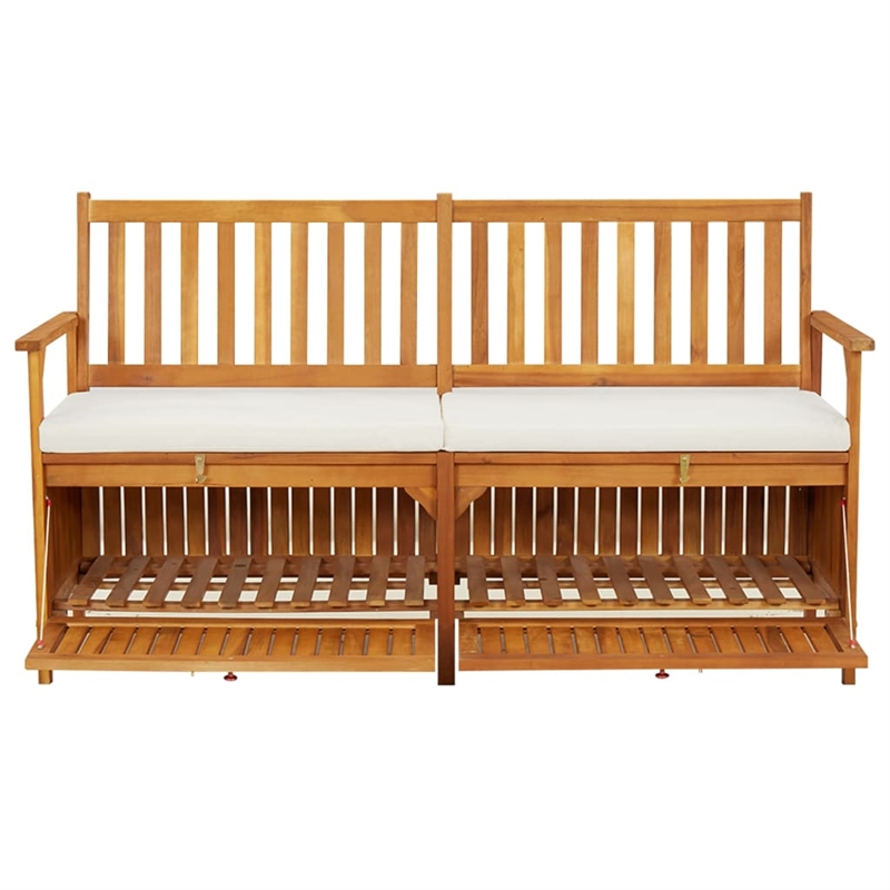 Afuera Living Medium Solid Acacia Wood Bench in Brown with Storage