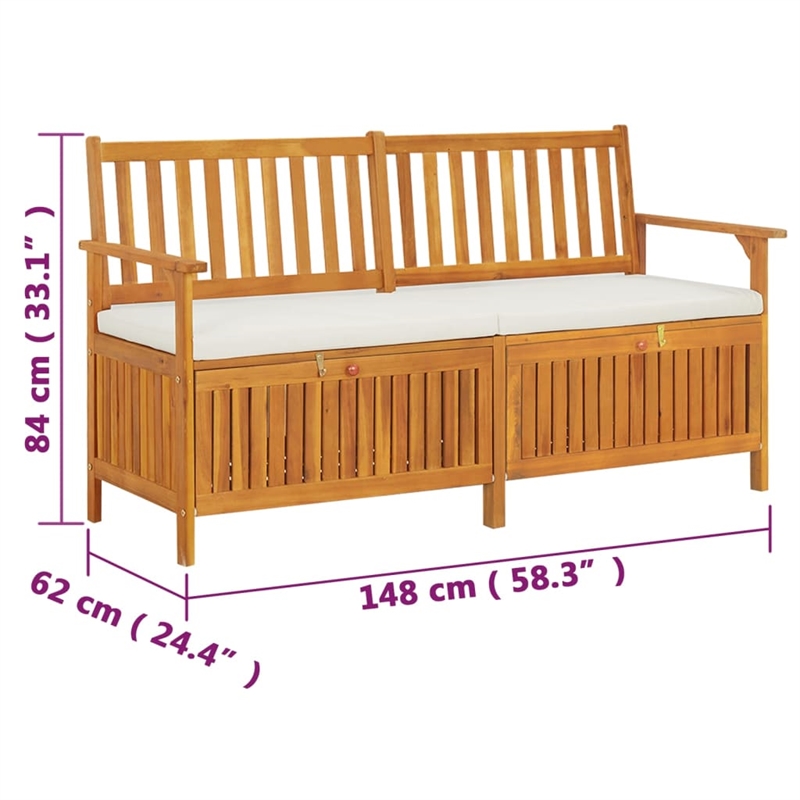 Afuera Living Medium Solid Acacia Wood Bench in Brown with Storage