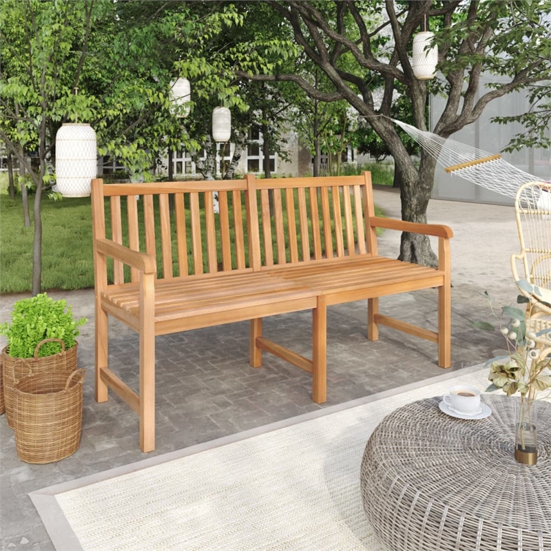 Afuera Living 59.1 in Solid Teak Wood Garden Bench in Brown Finish