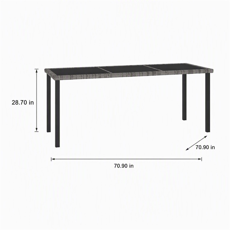 Afuera Living Poly Rattan Garden Dining Table with Glass Top in Gray