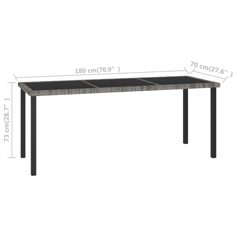 Afuera Living Poly Rattan Garden Dining Table with Glass Top in Gray