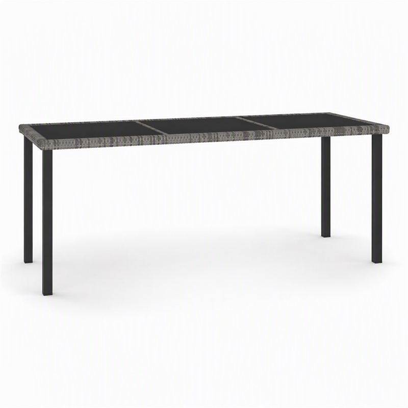 Afuera Living Poly Rattan Garden Dining Table with Glass Top in Gray