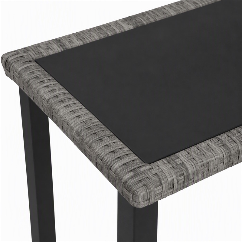Afuera Living Poly Rattan Garden Dining Table with Glass Top in Gray