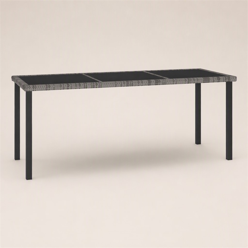 Afuera Living Poly Rattan Garden Dining Table with Glass Top in Gray