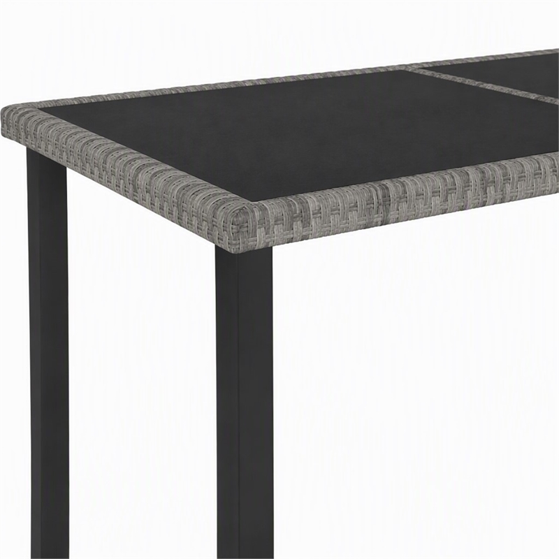 Afuera Living Poly Rattan Garden Dining Table with Glass Top in Gray
