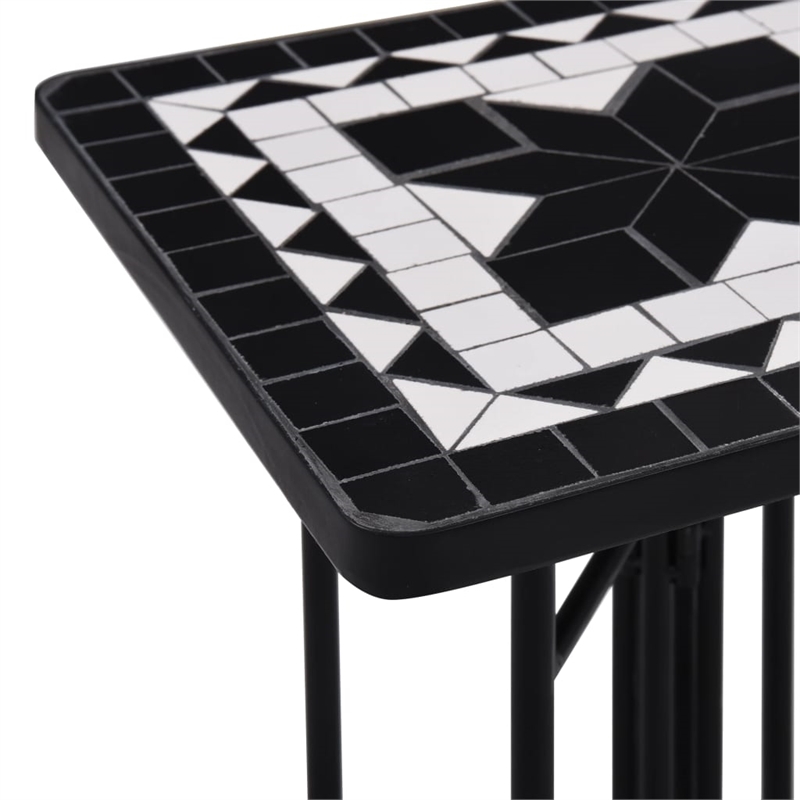 Afuera Living Small Mosaic Side Table with Ceramic Top in Black White